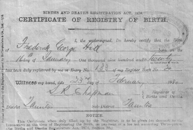 Fred's Birth Certificate